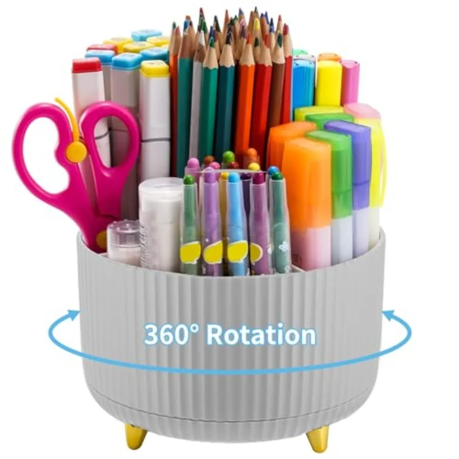 Desk Organizer, 360-Degree Rotating Pen Holder, Desk Organizers and Accessories with 5 Compartments Pencil Holder, Art Supply S