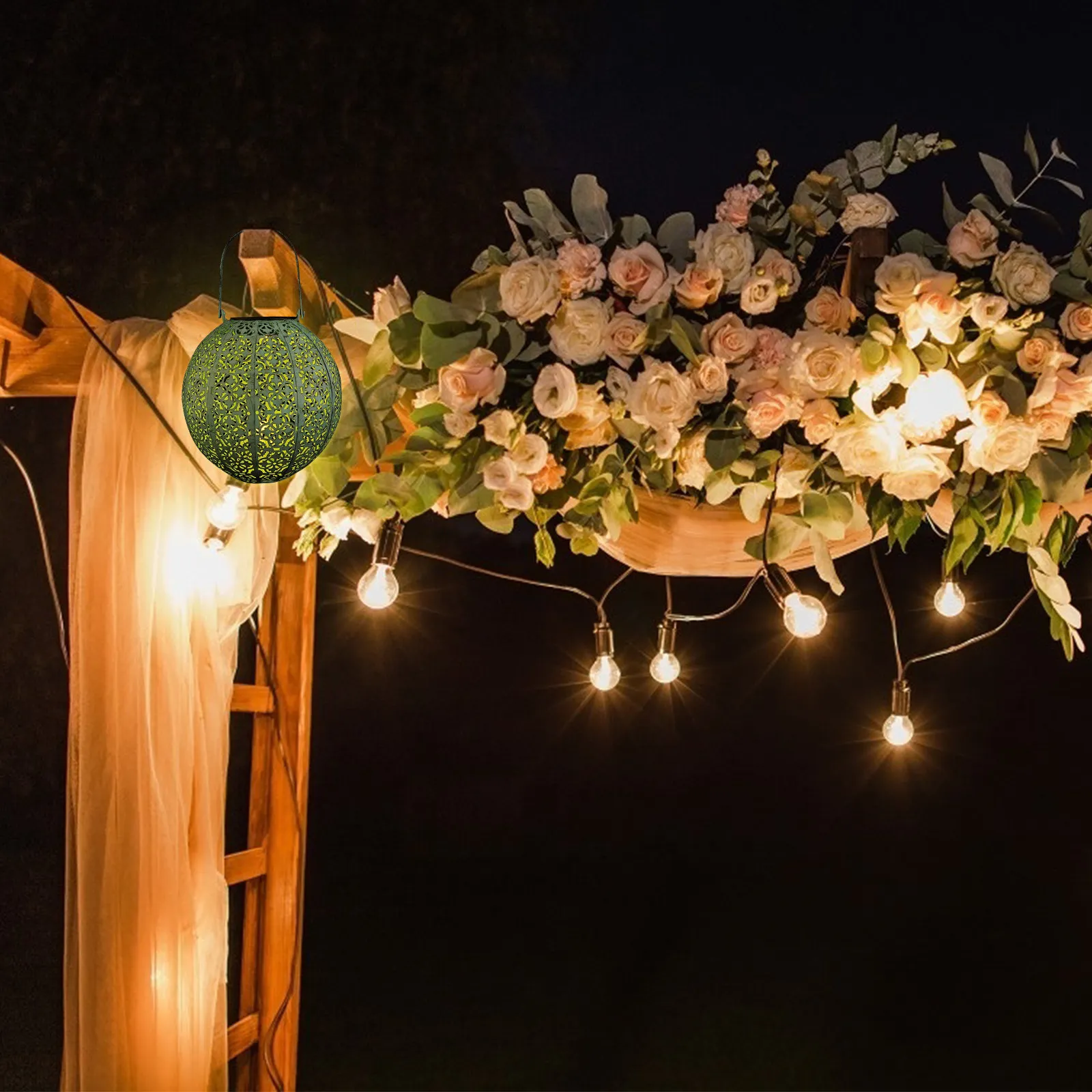 

1pc Solar Lantern Iron Art Hollow Design Outdoor Led Lamp For Garden Yard Fence Decorative Lighting Solar Powered Waterproof