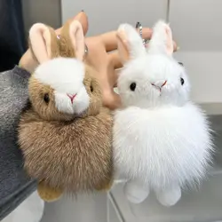 Cartoon Animation Real Fox Plush Rabbit Key Chain Pendant Fashion Kawaii Rabbit Fur Ball Car/Backpack Accessories Ppendant Toy