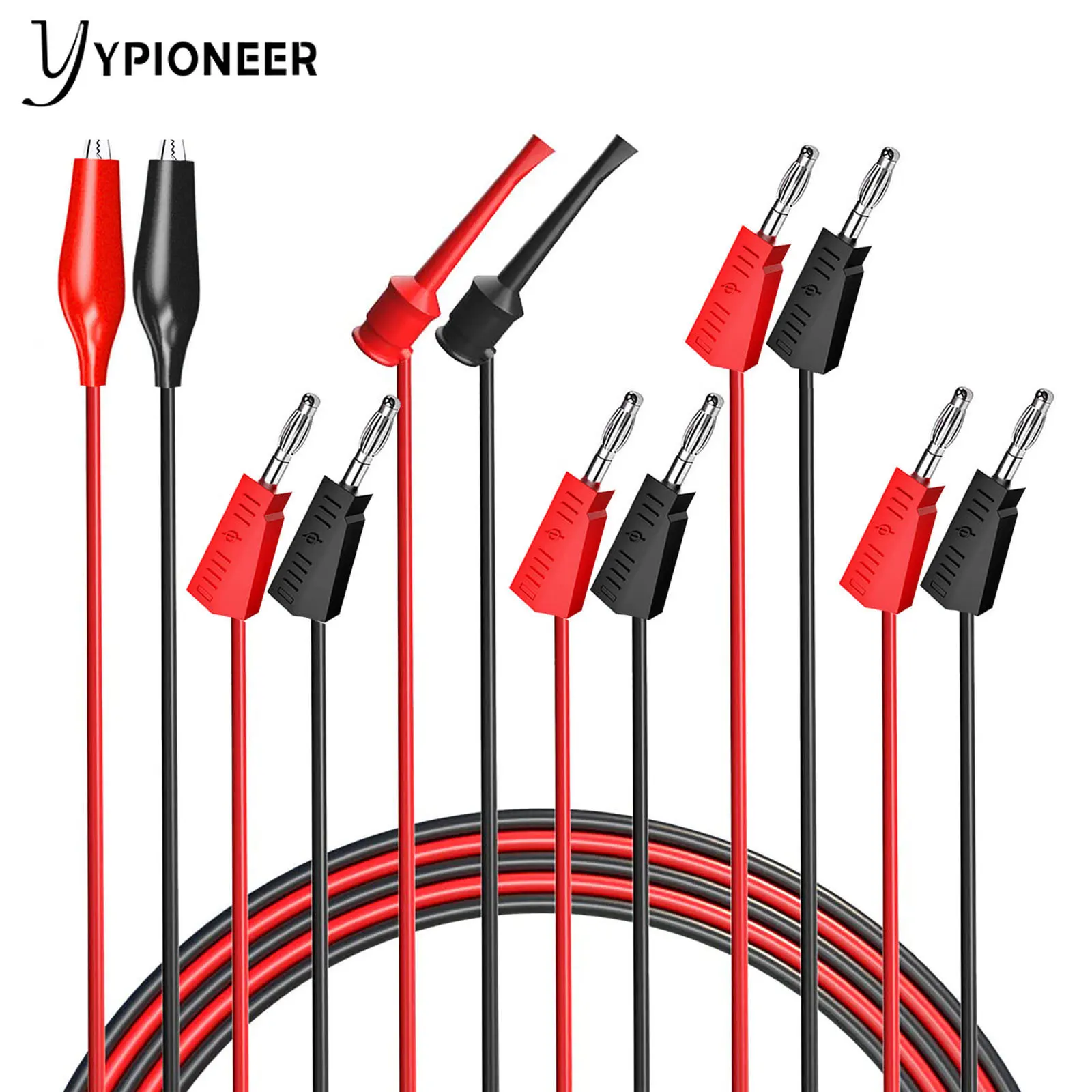 YPioneer P1051B Multimeter Test Leads Kit 4mm Stackable Banana to Banana Plug Mini Grabber Test Hook Alligator Clips