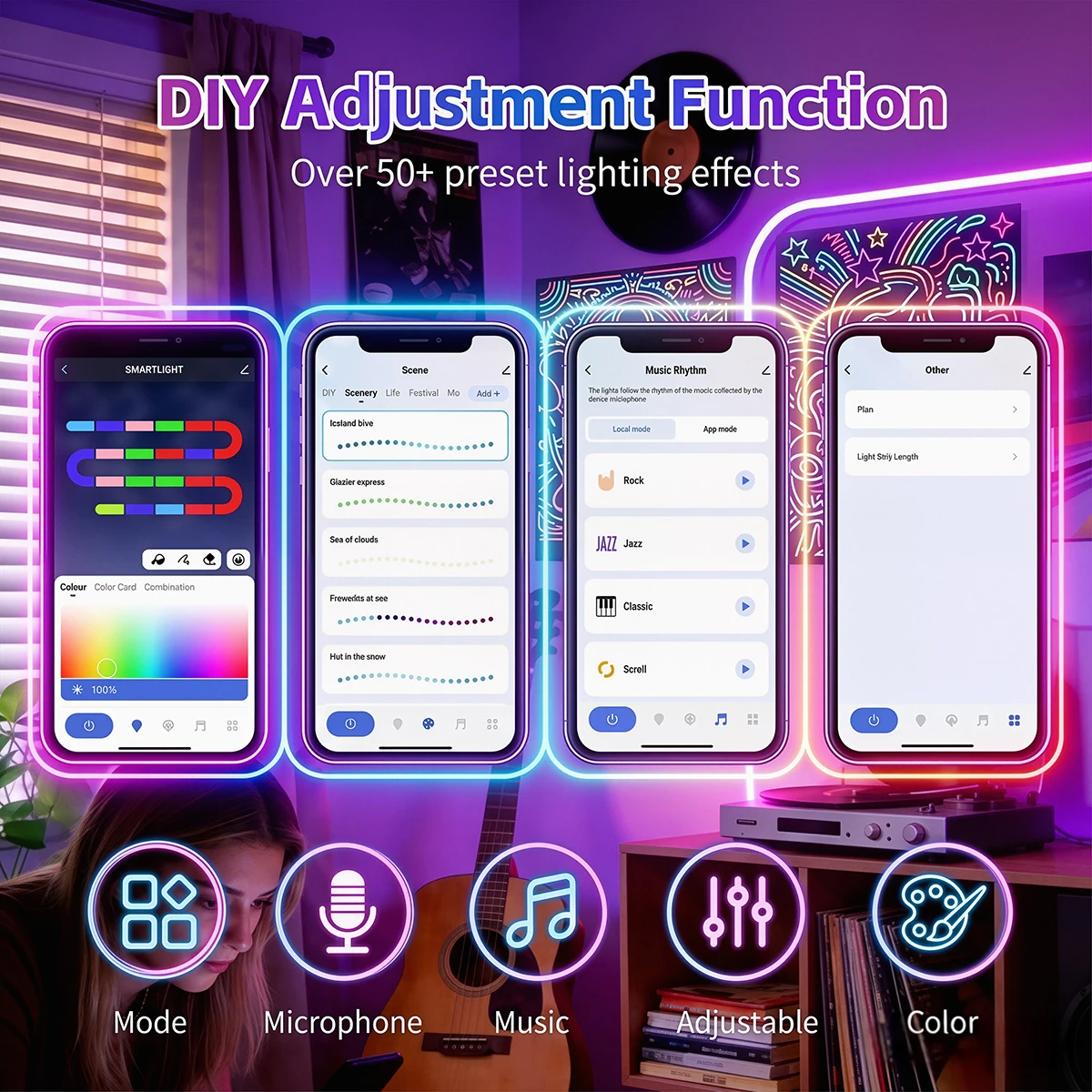 RGBIC LED Neon Rope Lights Multi-Color Flexible Strip WiFi Remote Control USB Powered Music Sync Lights for Bedroom Party Decor