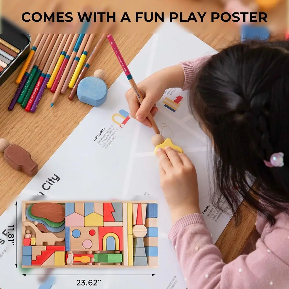 Grote houten blokken met Metropolis-thema voor peuters: educatief Montessori-speelgoed voor kinderen van 1-3 jaar, stadsgebouwstapelplezier
