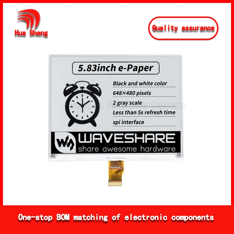 5.83 Inch E-Paper Display Without Frame, 648 X 480 Resolution, Spi Communication