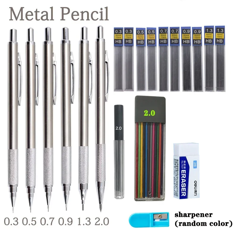 

Metal Automatic Pencil With 0.3/0.5/0.7/0.9/1.3/2.0 MM Lead All-Metal Automatic Low Center of Gravity Non-Slip Grip Non-rust