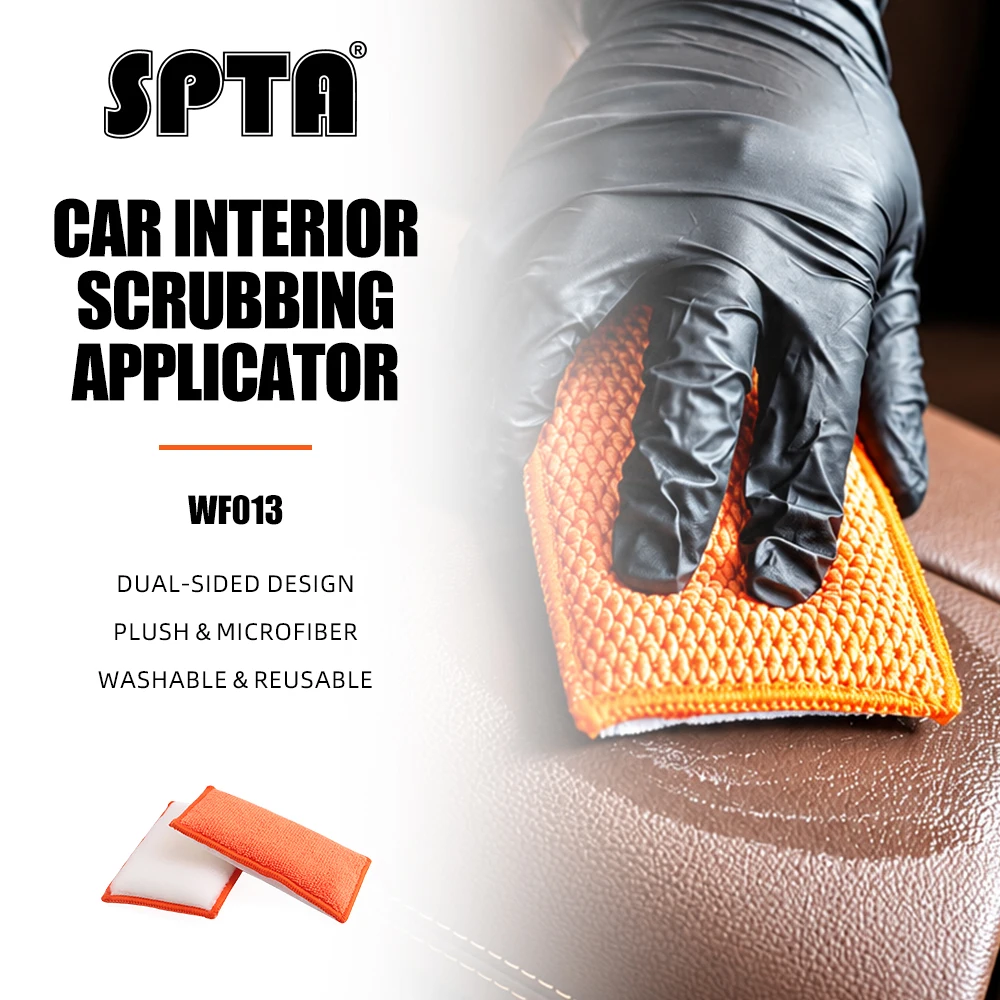 SPTA Orange Car Interior Scrubbing Washing Sponge-1PACK, Microfiber Car Wax Applicator Different Sides Hand Waxing Pads