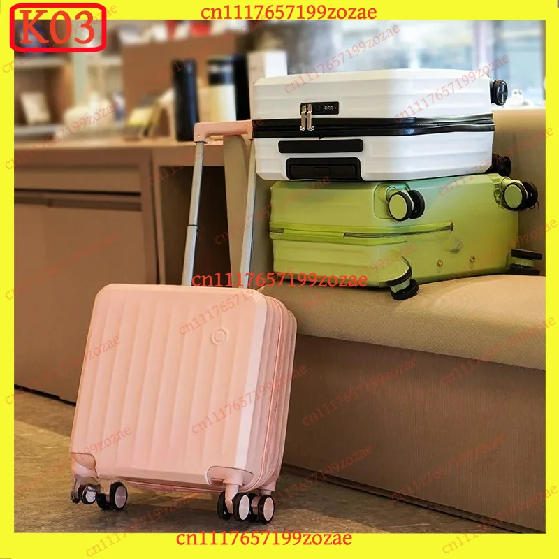 K03 18 Inch Solid Color Boarding Suitcase Trendy Simple Fashion Luggage Men Women Travel Case with Password Lock Trolley
