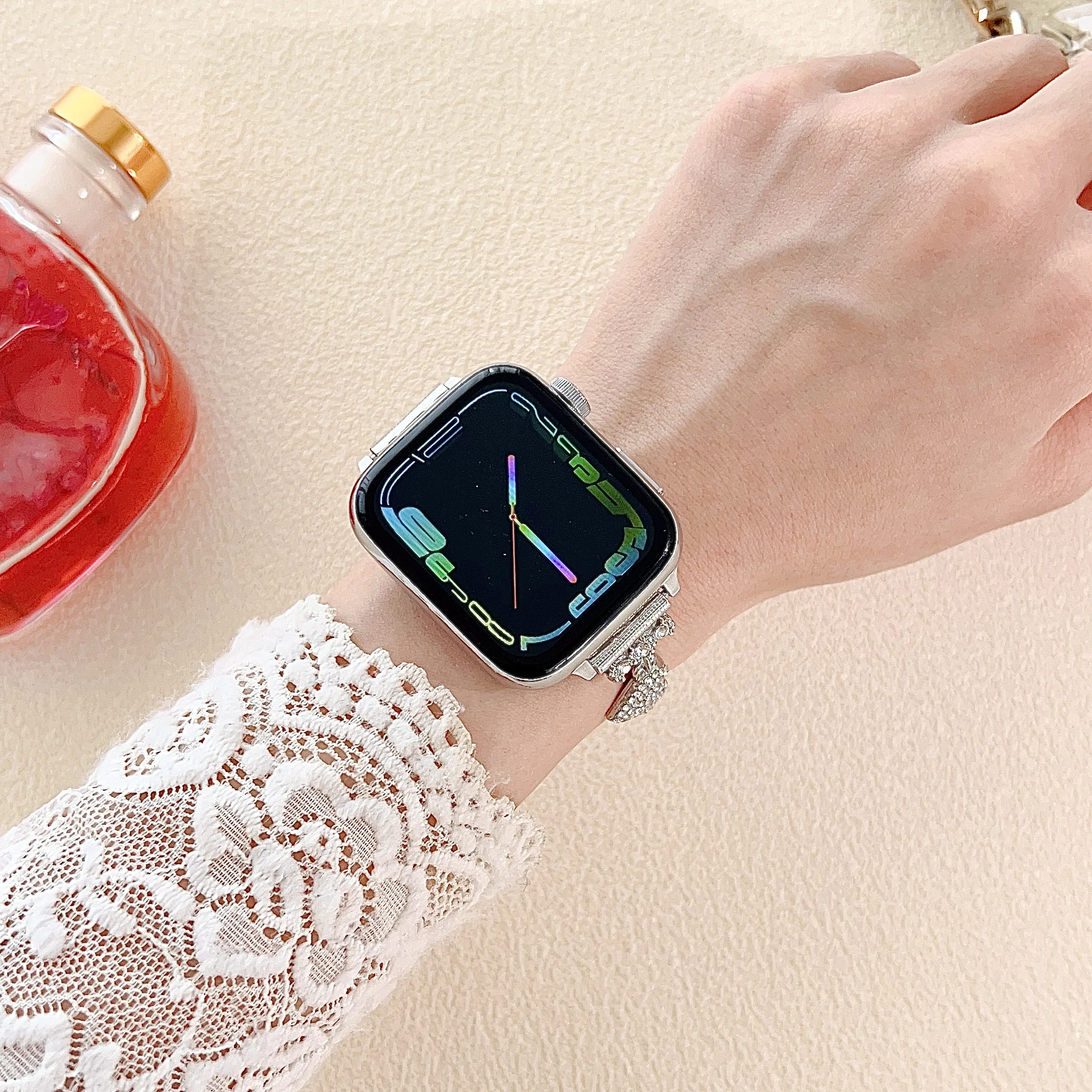 الحب الفولاذ المقاوم للصدأ حزام حزام (band) ساعة ل أبل iWatch 8 Utlra 49 مللي متر 45/44 مللي متر 41/40 مللي متر الماس سوار سلسلة 4 5 6 se 7 Ms. lady