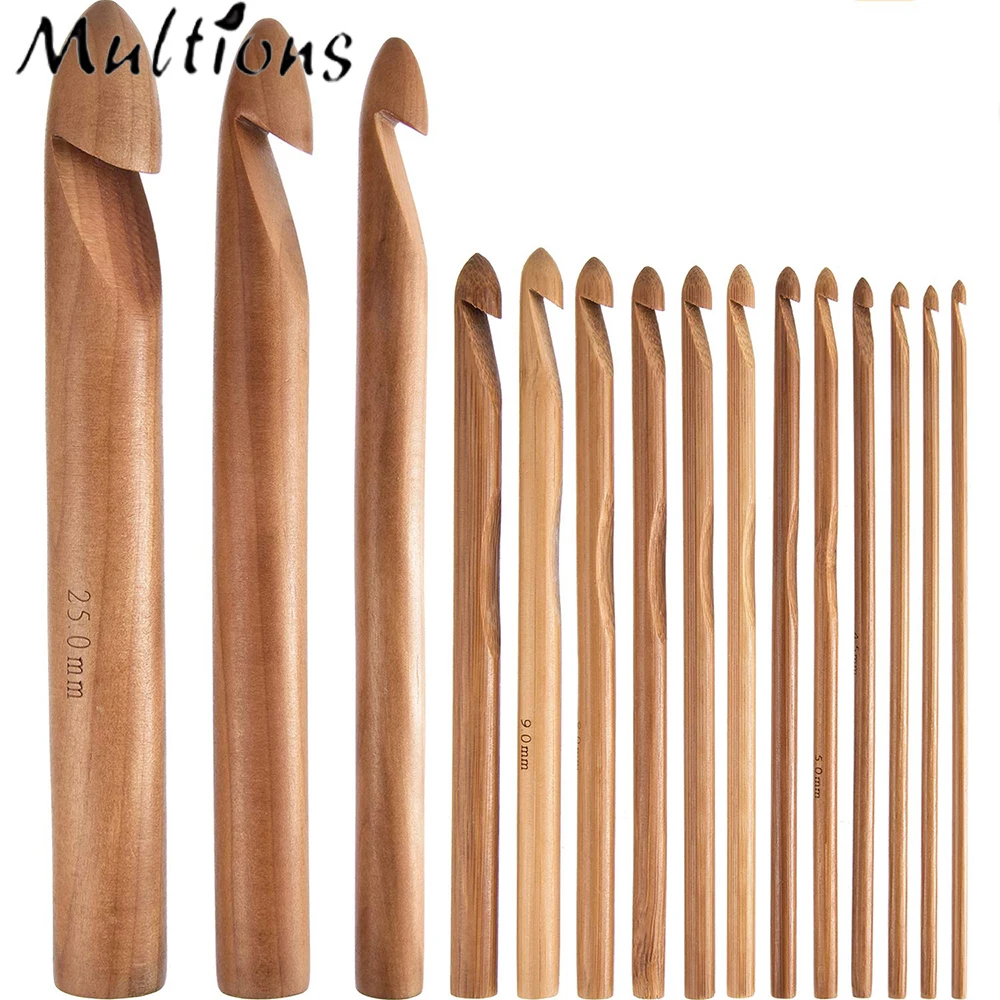 

3-25mm 15Pcs Wooden Bamboo Crochet Hooks Set Handcrafted Knitting Crochet Hooks Needle Sweater Hooks Needle Knitting Tool