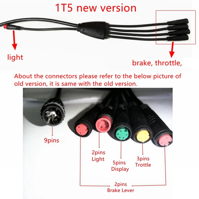 Julet-Cable principal impermeable para bicicleta eléctrica, 8 pines, 9 pines, 1 a 4/5