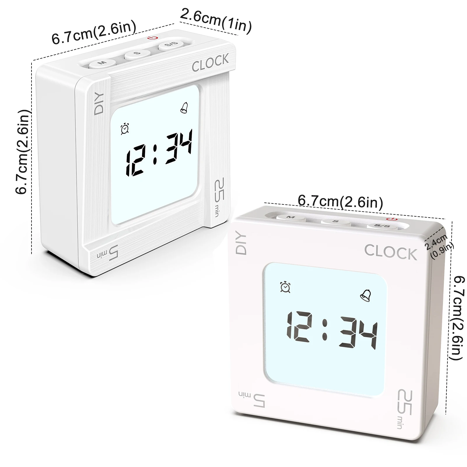 DIY Time Management Pomodoro Timer Creative Square Alarm Clock Vibration Flashing Backlight Timer Reminder for Students