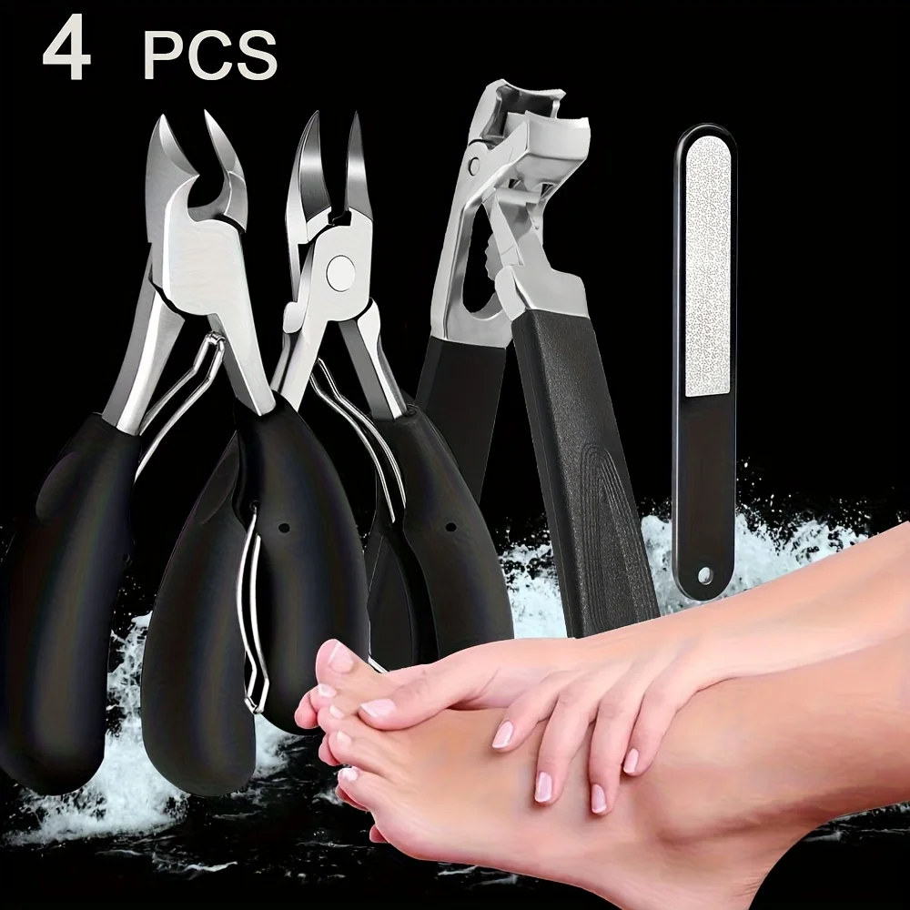 

4Pcs Extra Large Wide Mouth Nail Clipper Set for Elderly Thick Ingrown Toenails, Ergonomic Stainless Steel Sharp Blade Nail Cutt