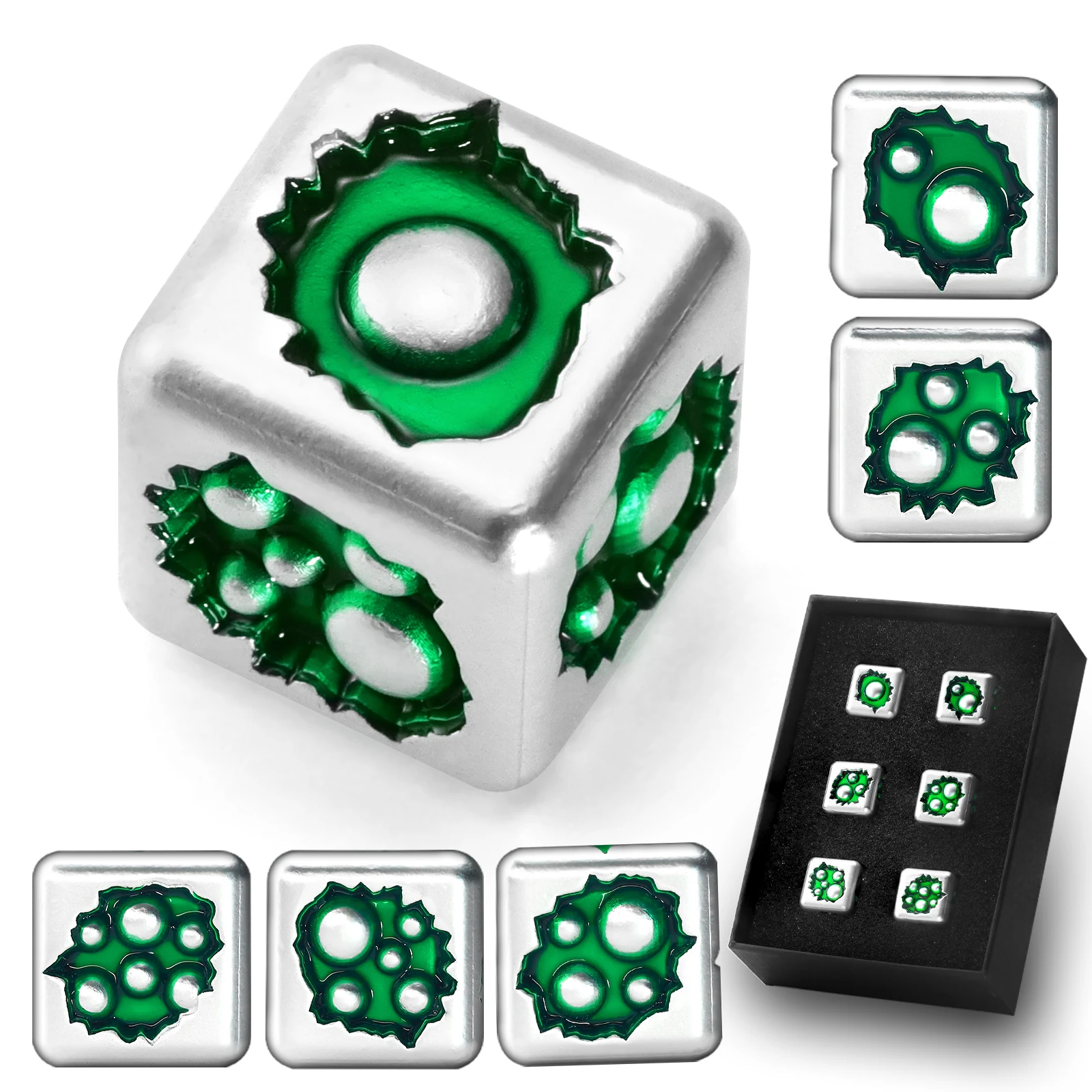 

Металлические кубики Green D6, 16 мм, набор из 6 шестигранных кубиков для настольных игр DND RPG