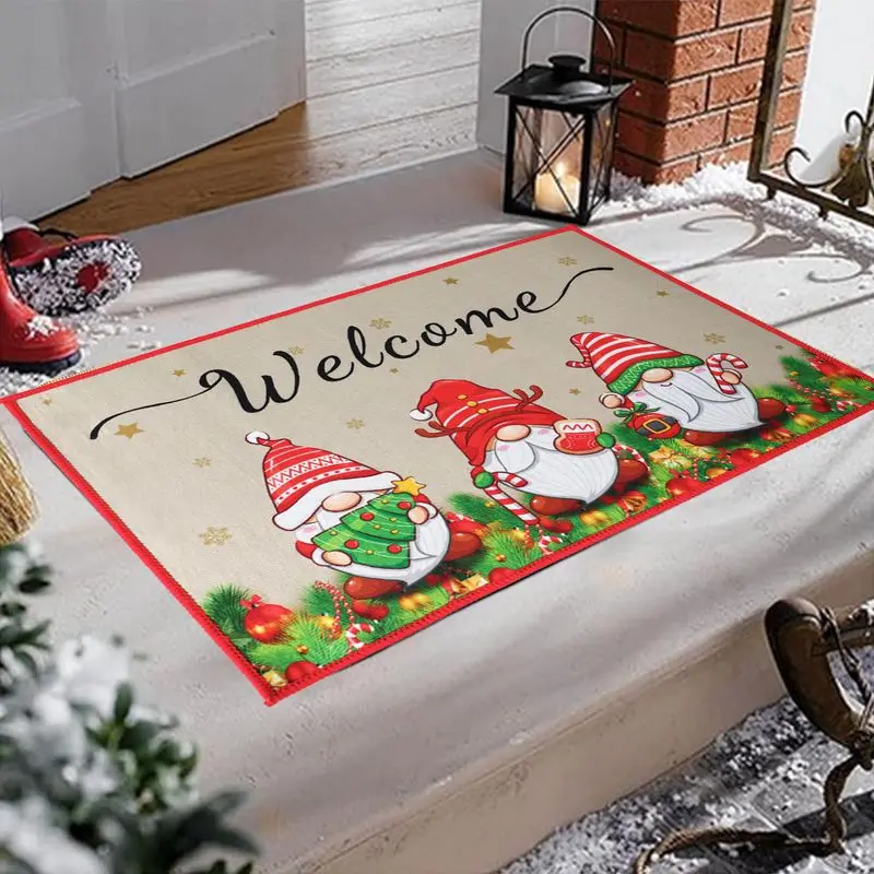 VIKAMA Welcome Home Christmas Doormat Snowman Gnome Buffalo Plaid Tree Non Slip Floor Mat For Front Door Porch Xmas Home Decor
