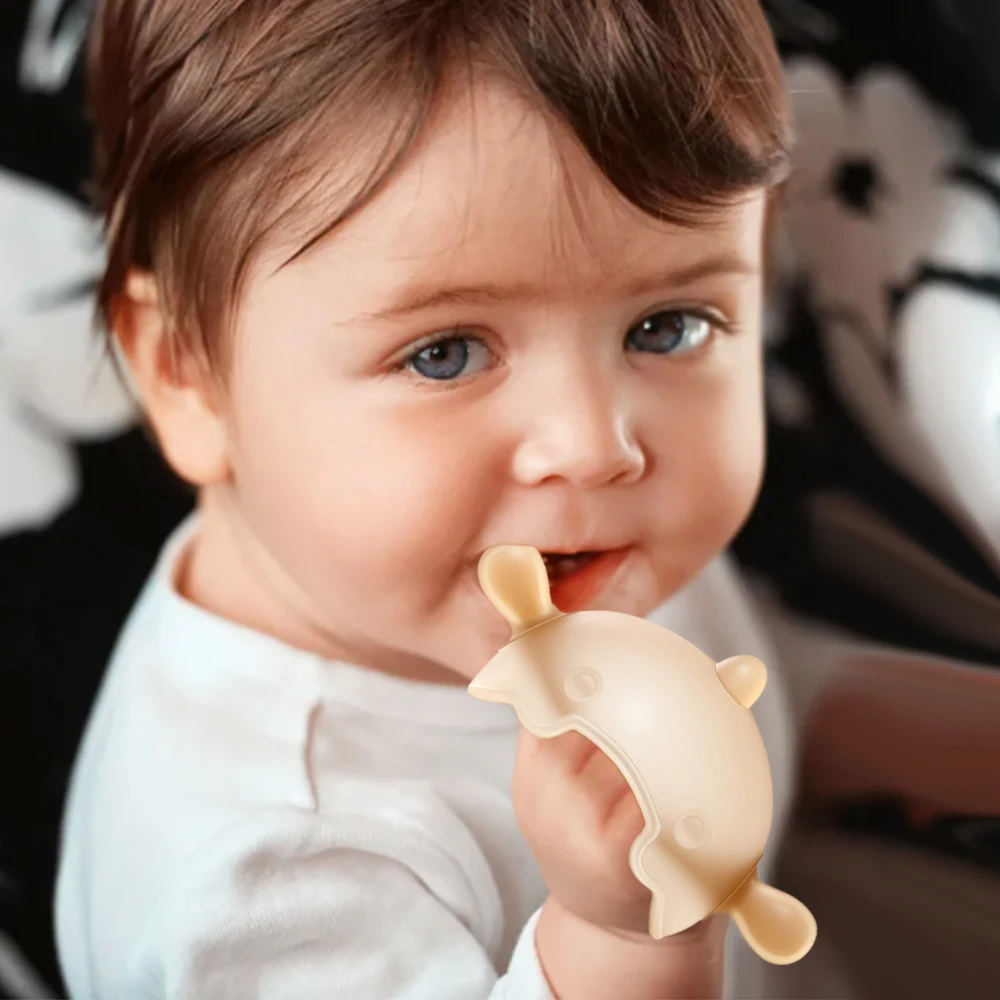 Sarung Tangan Teether Silikon Nyaman Anti-Menggigit Latihan Genggaman Tangan Teether Dapat Dicuci Portabel untuk Tumbuh Gigi