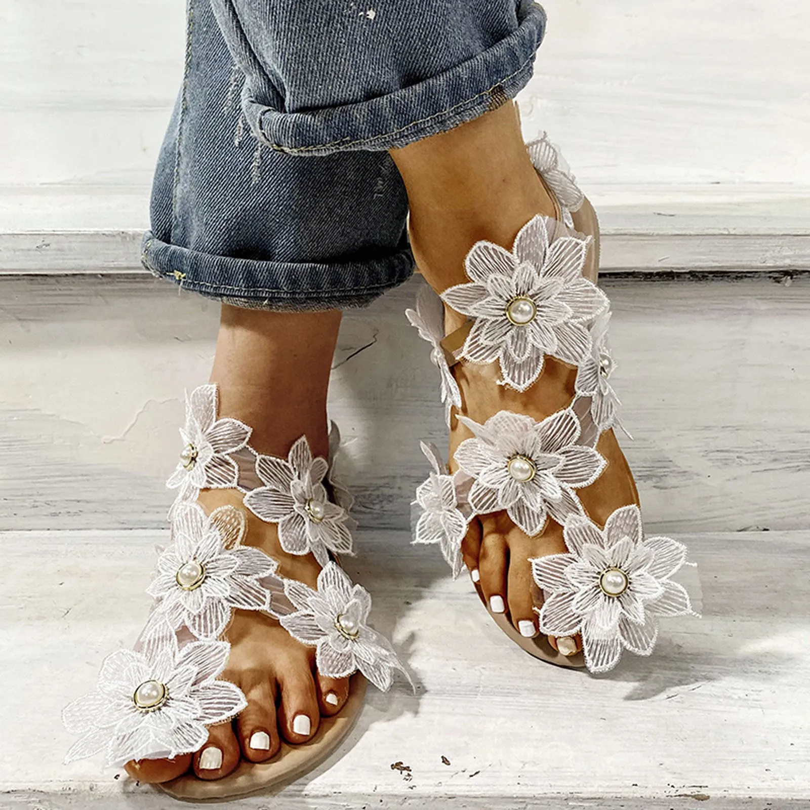 Summer Casual Breathable Flat Sandals Women\'s Shoes 2024 New Fashion Flower Open Toe Sandals Comfortable Beach Sandals Slippers