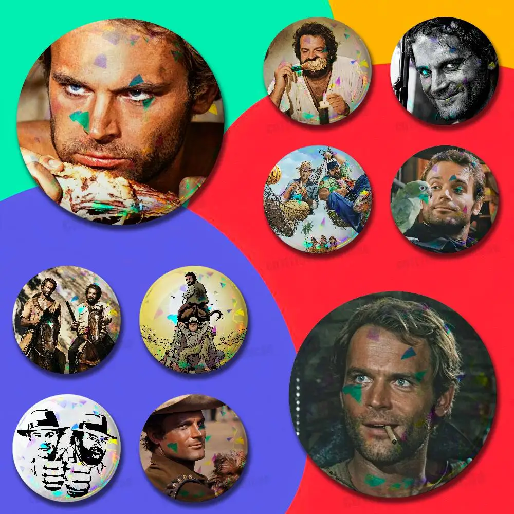 For Terence Hill Bud Spencer Badge Cover Custom Pin Insignia Emblem Round 32mm Button Hats Laser Film