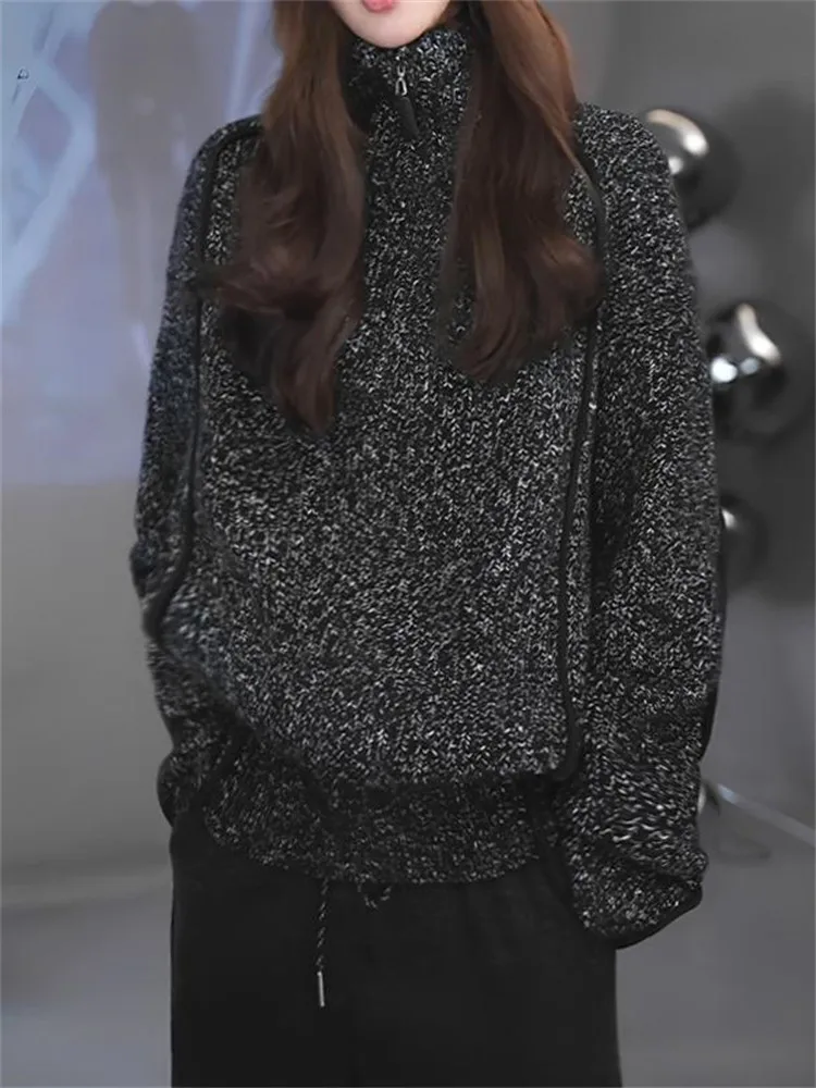 

Loose Ne High Collar Sweater Spring New Sle Casual Loose Faion Knitted Top Medium Softn Long Sve Color