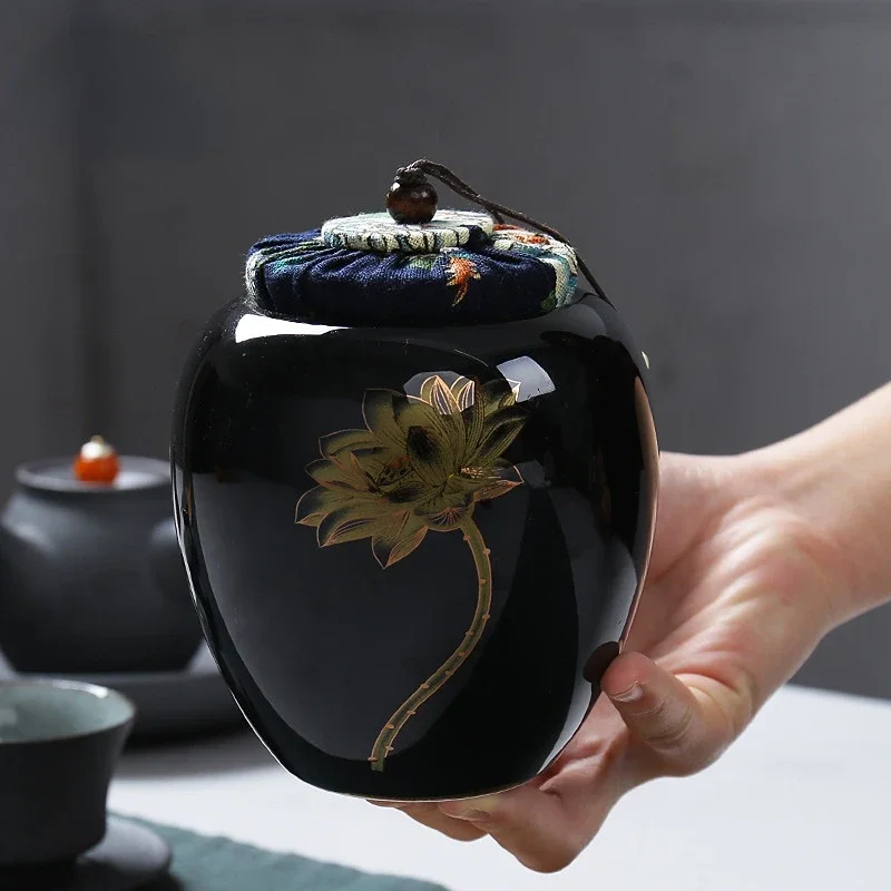 Leaf Ceramic Jar Cloth Sealed Tea Porcelain Moisture-proof Kitchen Grain Storage