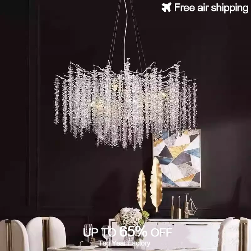 

Elegant Rectangular Chrome Crystal Chandelier Ceiling Light for Dining Room Living Room Kitchen and Bedroom Interior Decoration