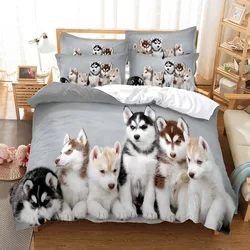 Juego de ropa de cama de Husky Siberiano, juego de funda nórdica, ropa de cama con impresión Digital 3d, ropa de cama de tamaño Queen, diseño de moda