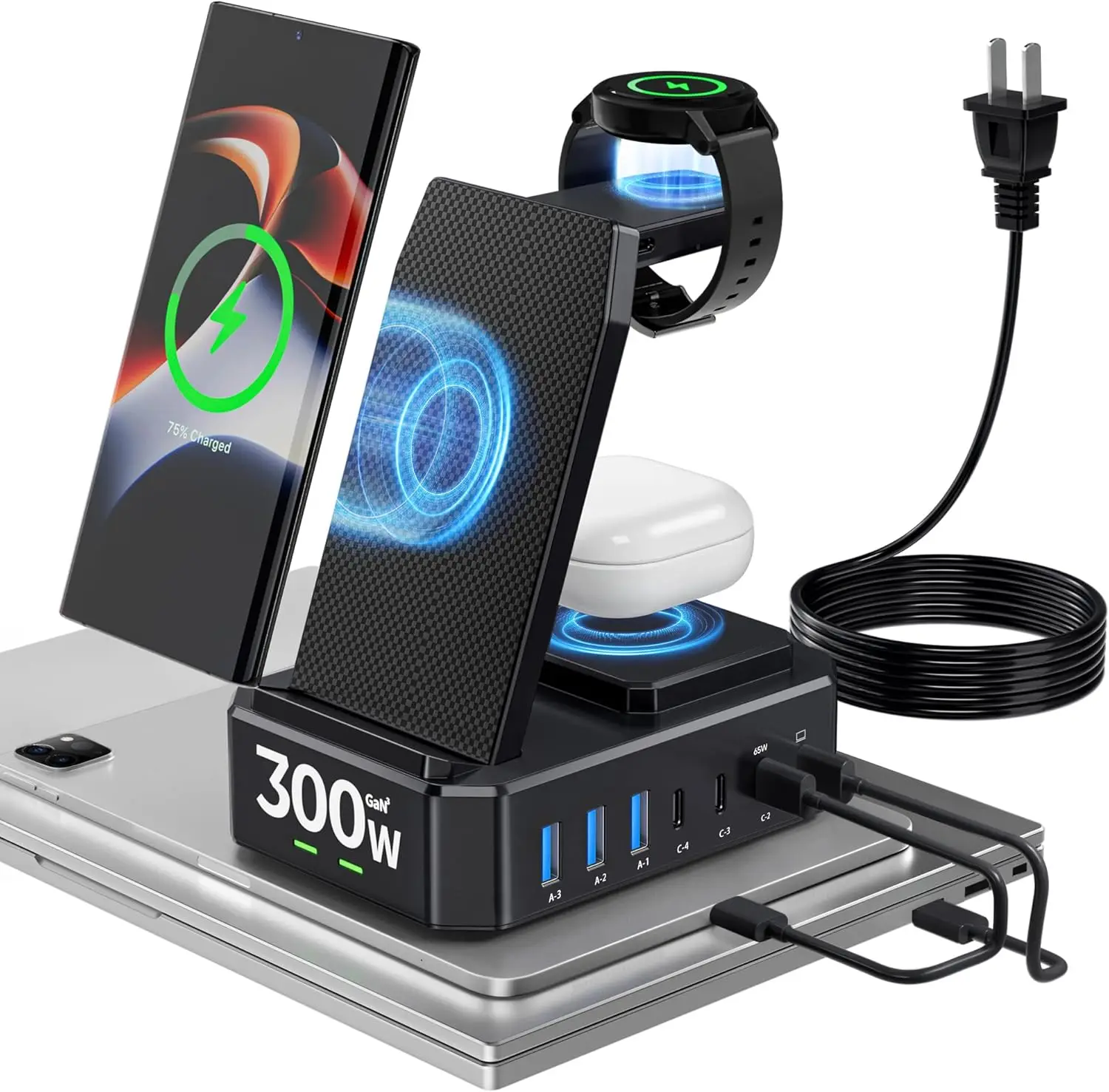 

Беспроводная зарядная станция 300W 10-в-1 с быстрой зарядкой USB-C 65W для нескольких устройств