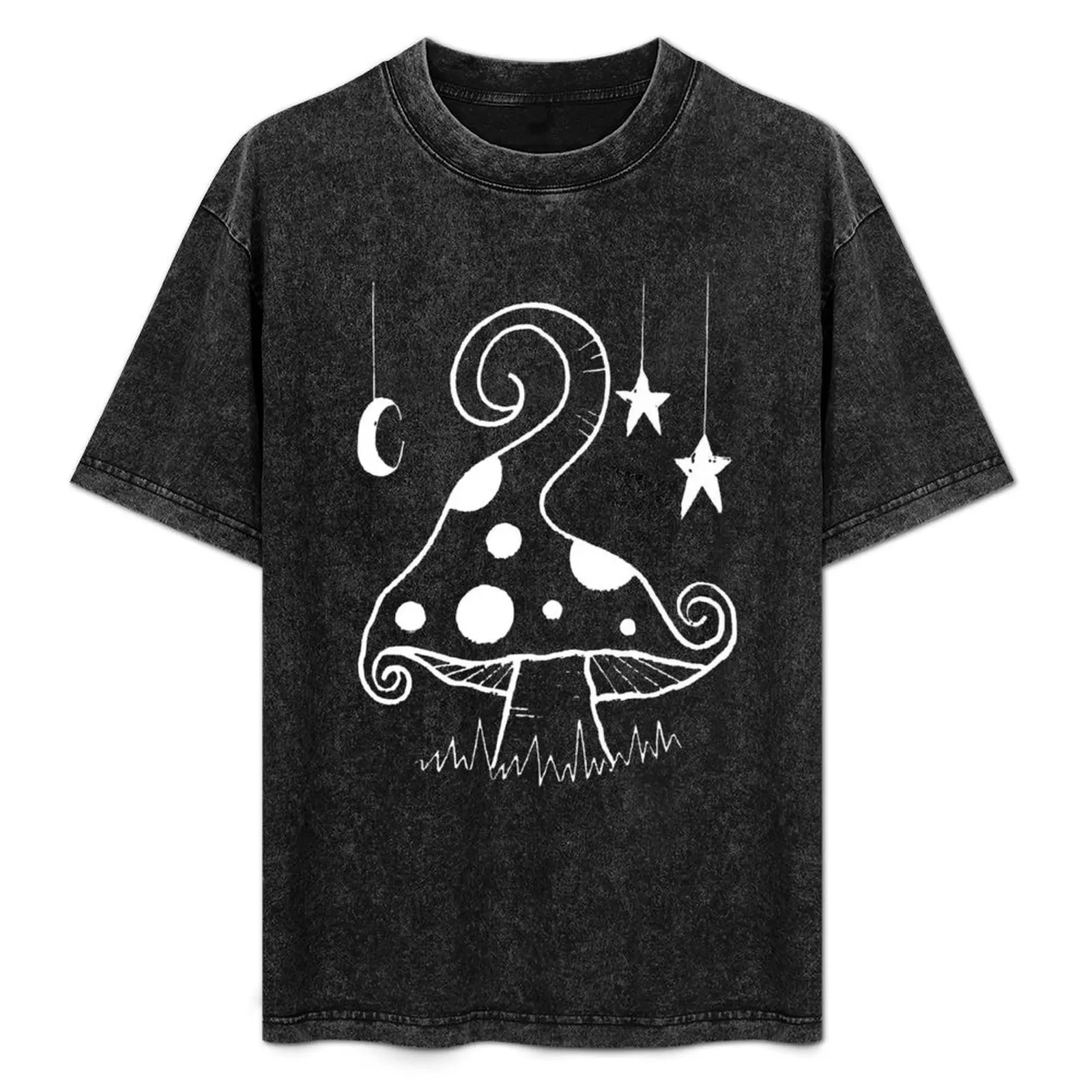 Fantasy Linocut Hand-Crafted Mushroom Toadstool Print (white) T-Shirt graphic shirts shirts graphic tee shirts men graphic