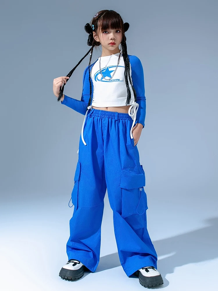 Pantalon court bleu Y-Cargo pour enfants, Streetwear pour filles, Costumes de performance de danse jazz, Vêtements Hip Hop, DQS15, Vêtements pour enfants, Nouveau, 2024