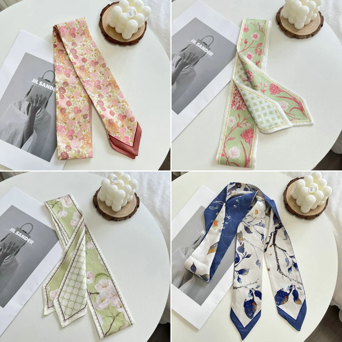 

15Colors Floral Printed Hairband Silk Satin Bag Scarf Skinny Long Wrist Ribbons for Hair Bow Tie Neck Hair Scarves For Women