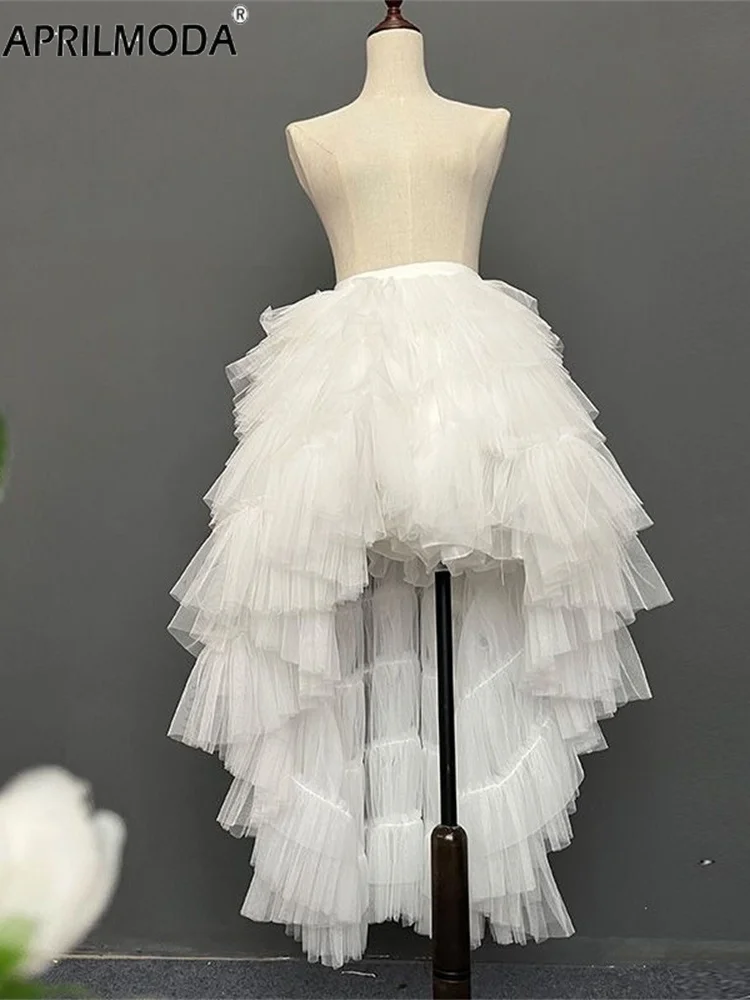 Femmes à plusieurs niveaux Lolita avant court dos longue princesse Tutu jupe haut bas gonflé Maxi asymétrique maille robe de bal événement jsk jupes