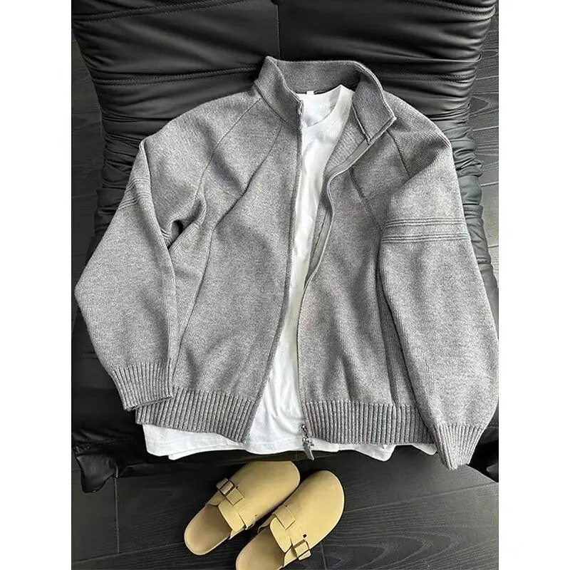 

Американский кардиган на молнии унисекс, свободный вязаный свитер для мужчин и женщин, модная верхняя одежда на весну, осень, зиму