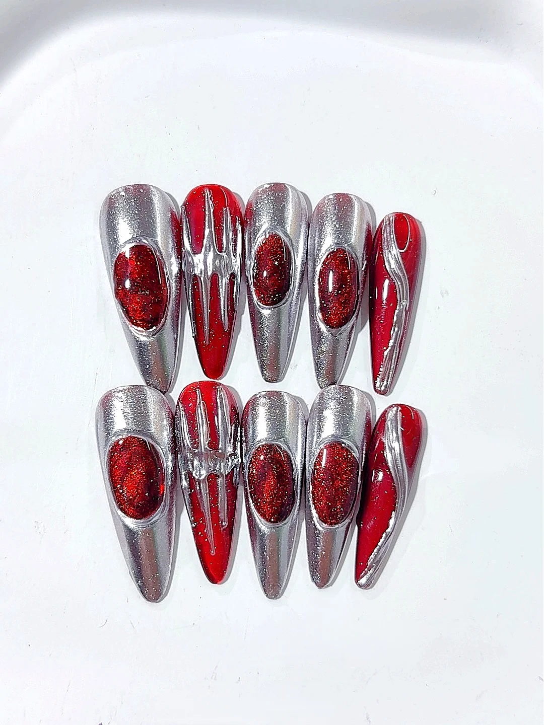 

Sci-Fi Style Nail Art Mid-Length Pointed Wearable Nails (L124)