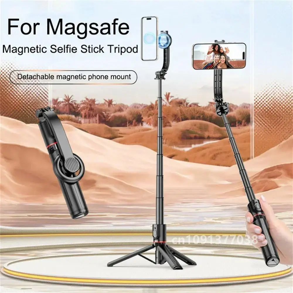 Magnetic Mini Extendable Selfie Stick Tripod Holder Stand with Bluetooth Wireless Remote for Magsafe IPhone 15 Android Monopod