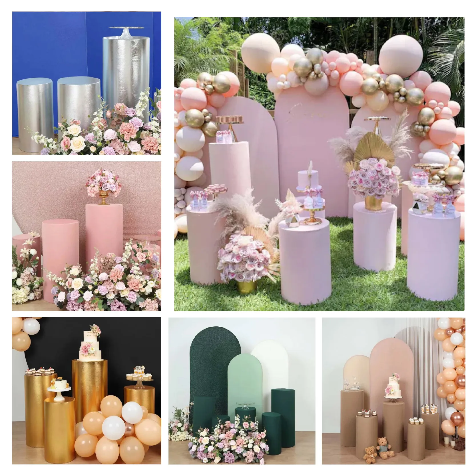 

Elastic Cylinder Covers Dessert Table Home Decoration Festive & Birthday Party Supplies Baby Shower Solid Color Pedestal Cover