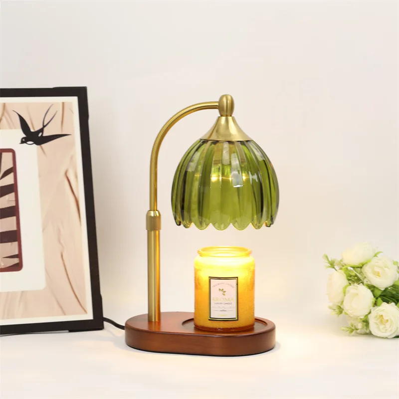 Vintage Wax Melt Warmer Lamp Glass Shade Flameless Aroma Candle Lamp Retro Desk Decor Light