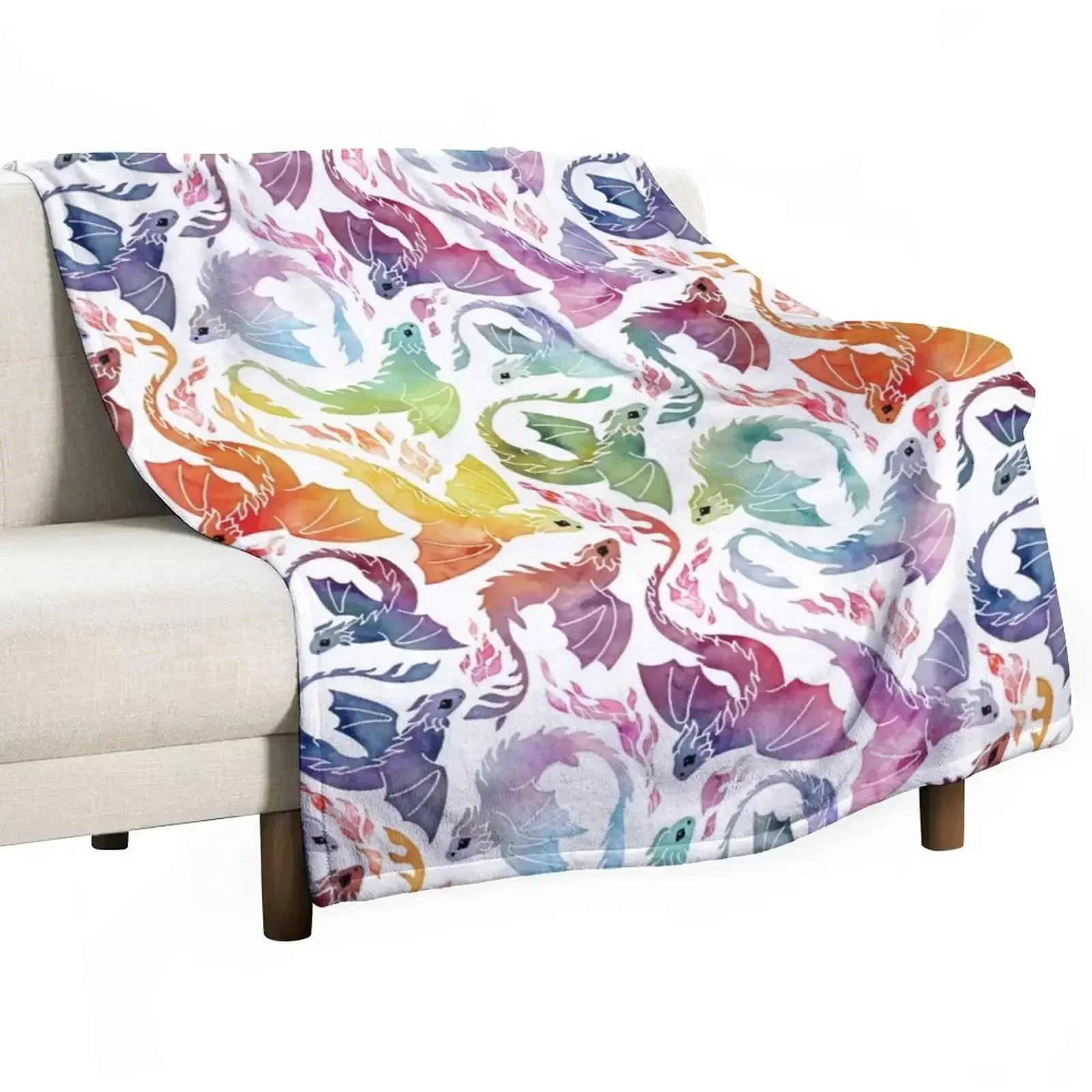 

Dragon fire rainbow Throw Blanket Flannels Luxury St Decorative Beds warm winter Blankets