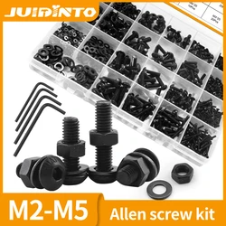 JUIDINTO Button Head Hex Socket Cap Screw Bolt and Nut Assortment Kit M2 M2.5 M3 M4 M5 Carbon Steel Allen Screw Set with Hex Key
