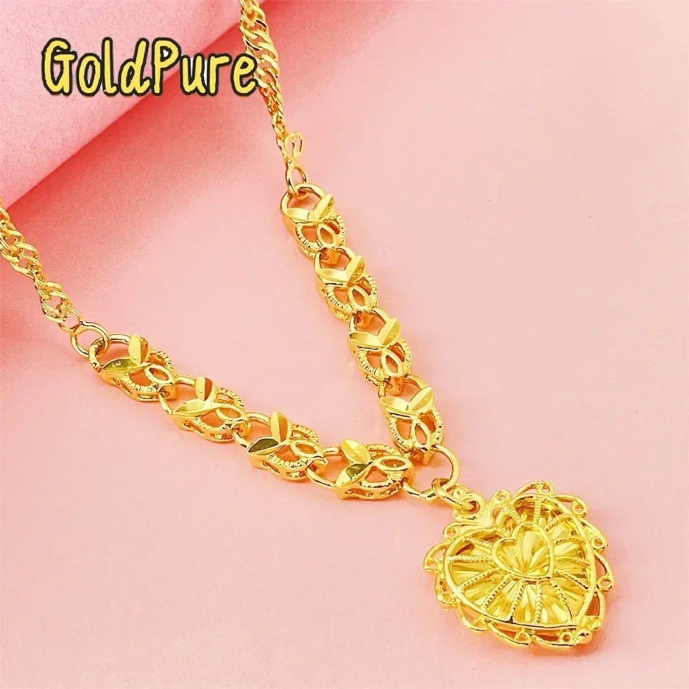 

Золотой кулон-сердце Goldpure Luxury 24K 9999 из чистого золота, полый, в форме персикового сердца, легкий, роскошный, брендовый, на цепочке