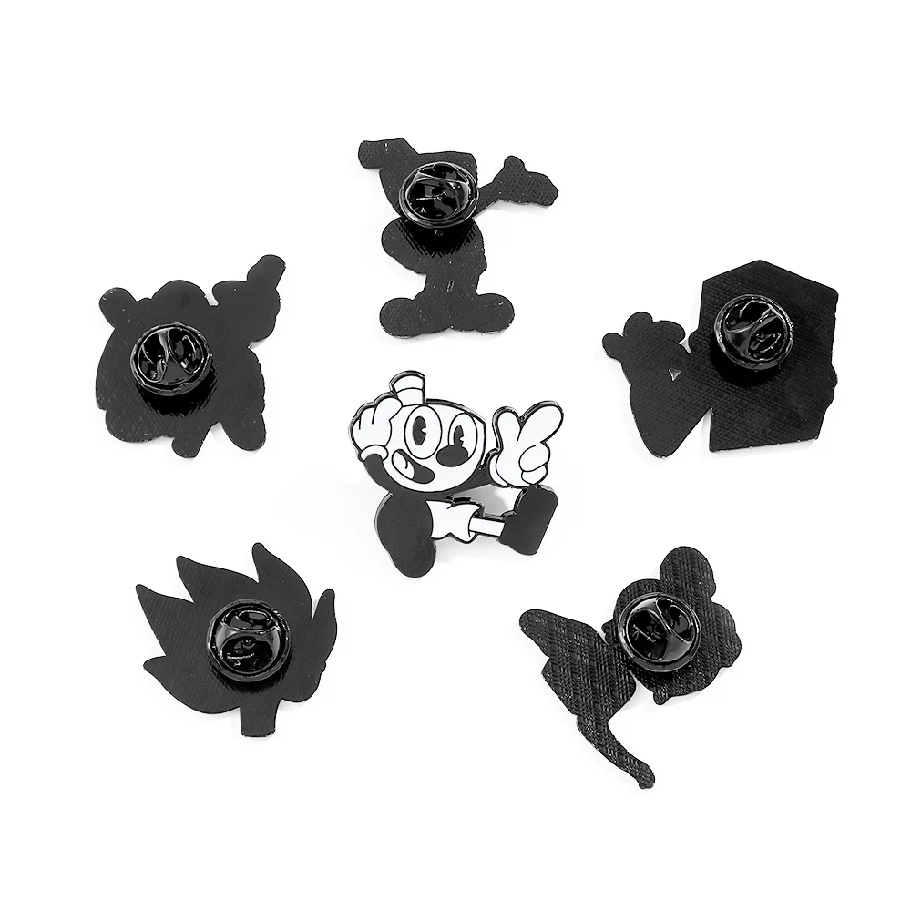 Fashion Cuphead Game Creative Enamel Pins Black White Simple Figure Brooches Metal Lapel Badges Accessories Gifts