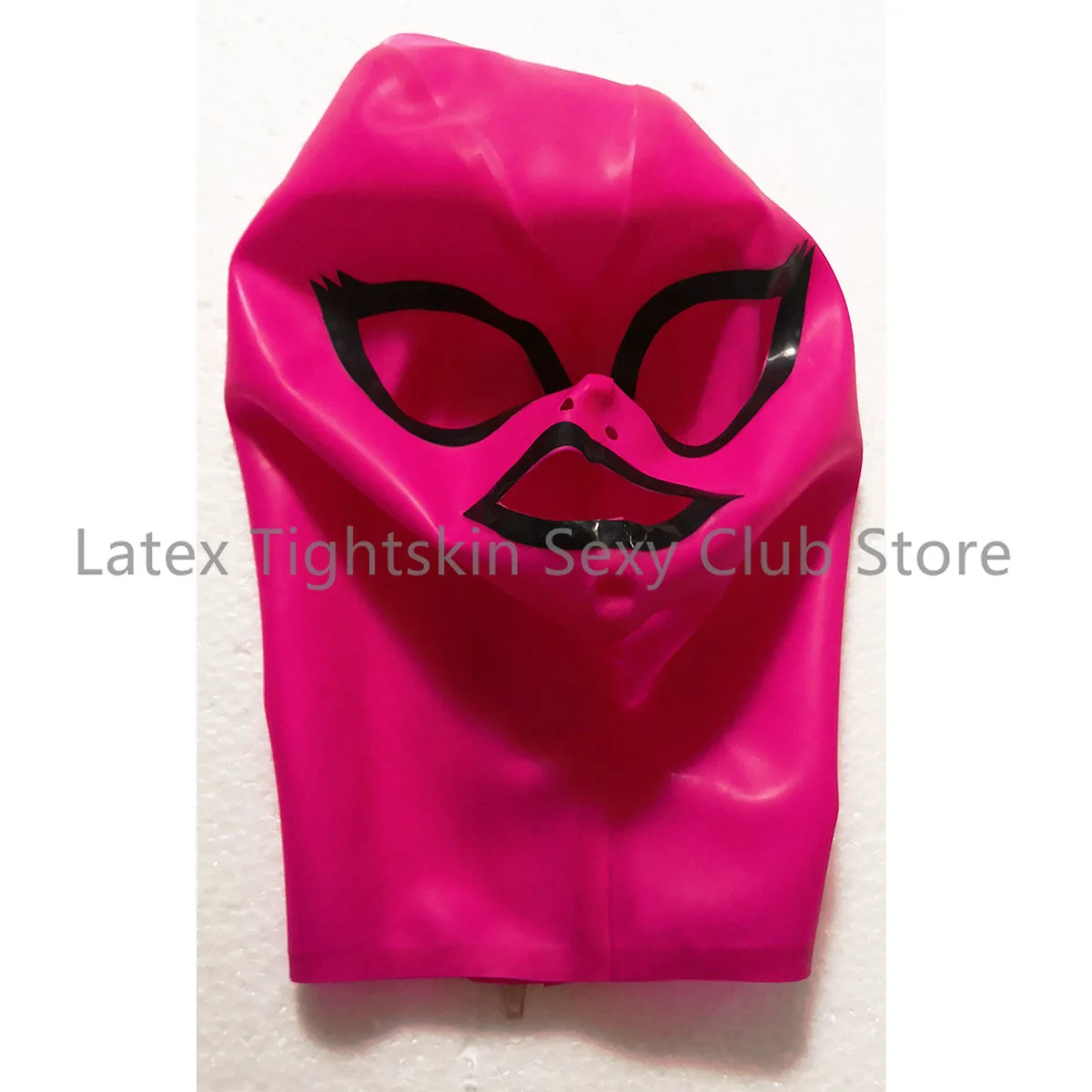 Latex Hoods Rose Red with Black Trim Back Zip Sexy Headgear Handmade Women Halloween Cosplay Costumes