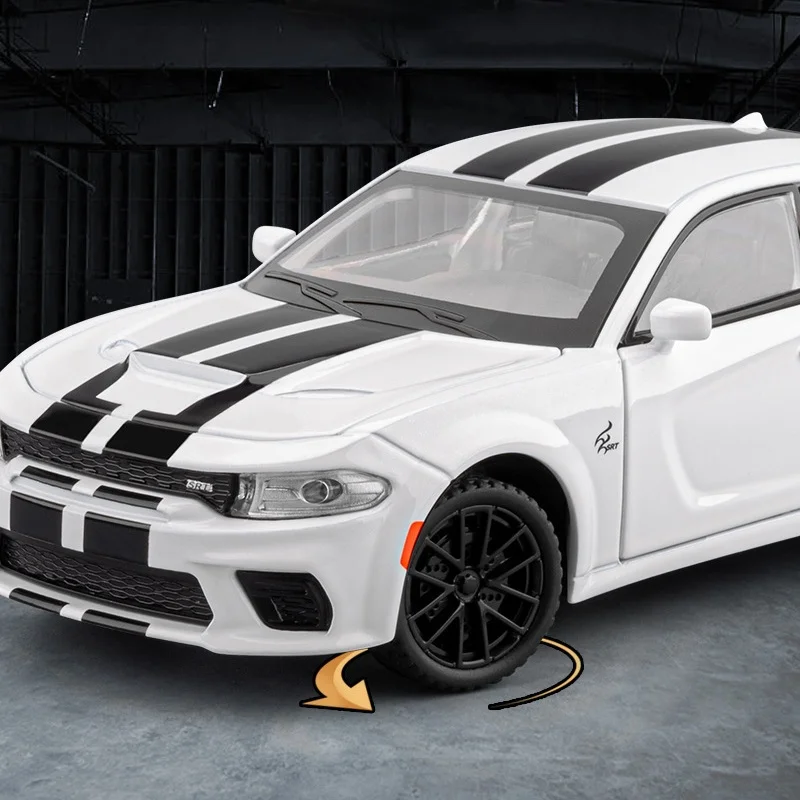 1:32 Charger SRT Hellcat Alloy Muscle Car Model Sound and Light Pull Back Children's Toy Collectibles Birthday Gift