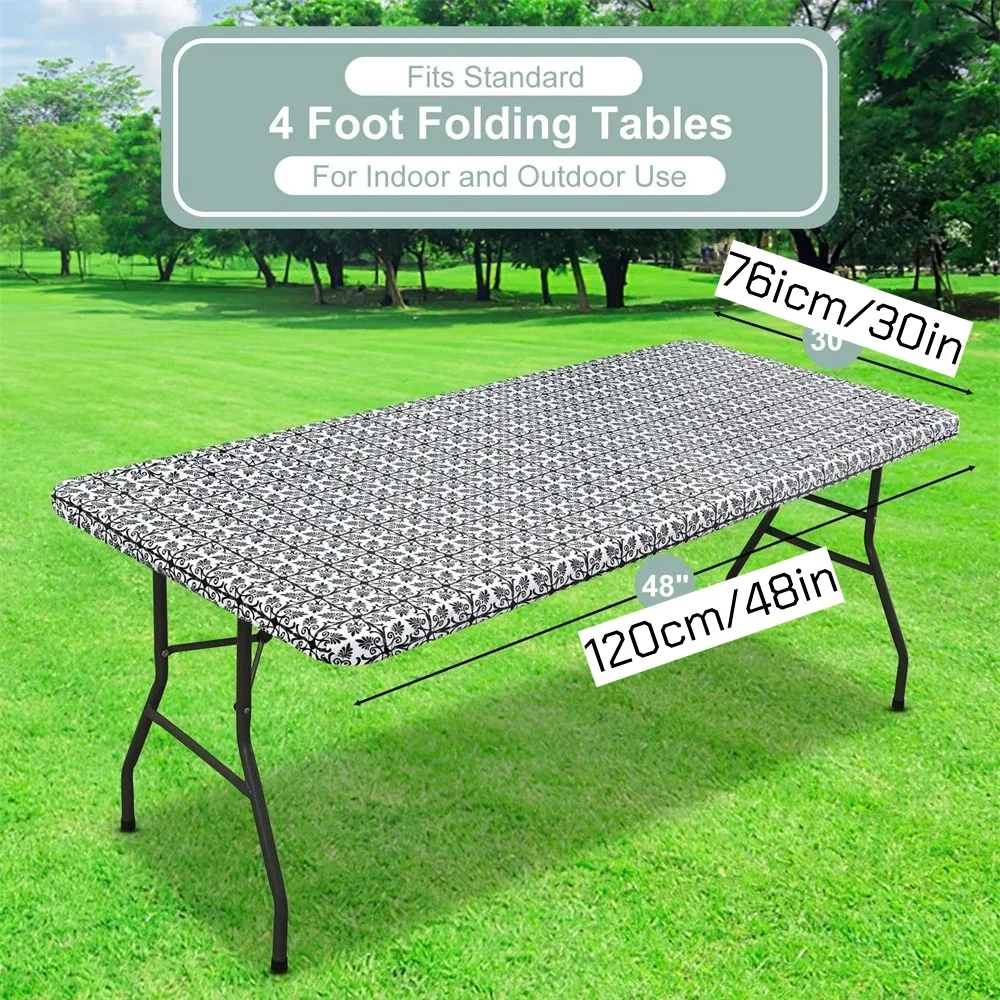 1pc Rectangle Table Cloth Elastic Fitted Tablecloth Plastic Table Covers Fold Tables Picnic Camping Outdoor