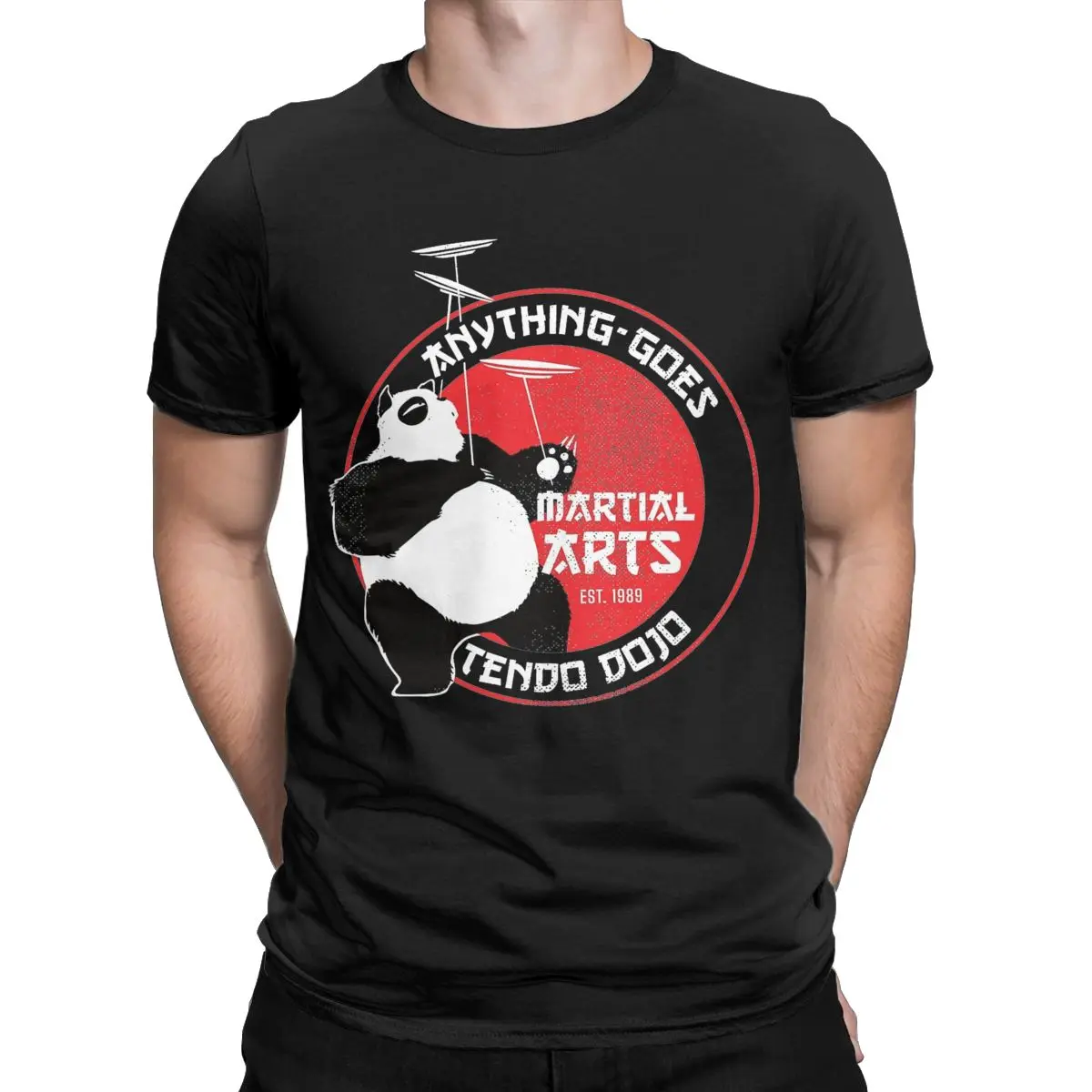 Panda Anything-Goes Martial Arts Dojo Ranma 1/2 T-Shirt for Men Vintage Cotton Tee Shirt Short Sleeve T Shirt Birthday Gift Tops