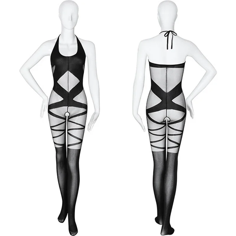 One Piece Sexy Lingerie For Women Mesh Transparent Baby Doll Dress Erotic Outfit Porn Cosplay Costumes  Open Crotch Stockings