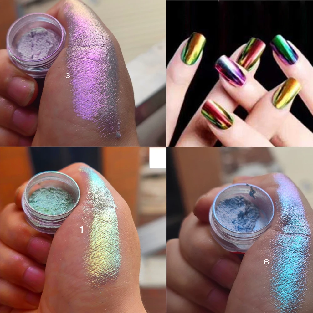 Pigmento cromado para manicure, 1 caixa, camaleão, 7 cores, metálico, espelho, aurora, glitter, poeira holográfica, ft214