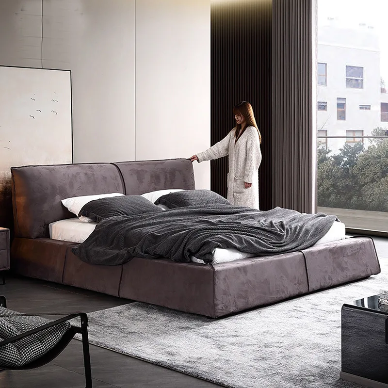 minimalist modern master bedroom double bed wabi-sabi style Caesar frosted fabric bed