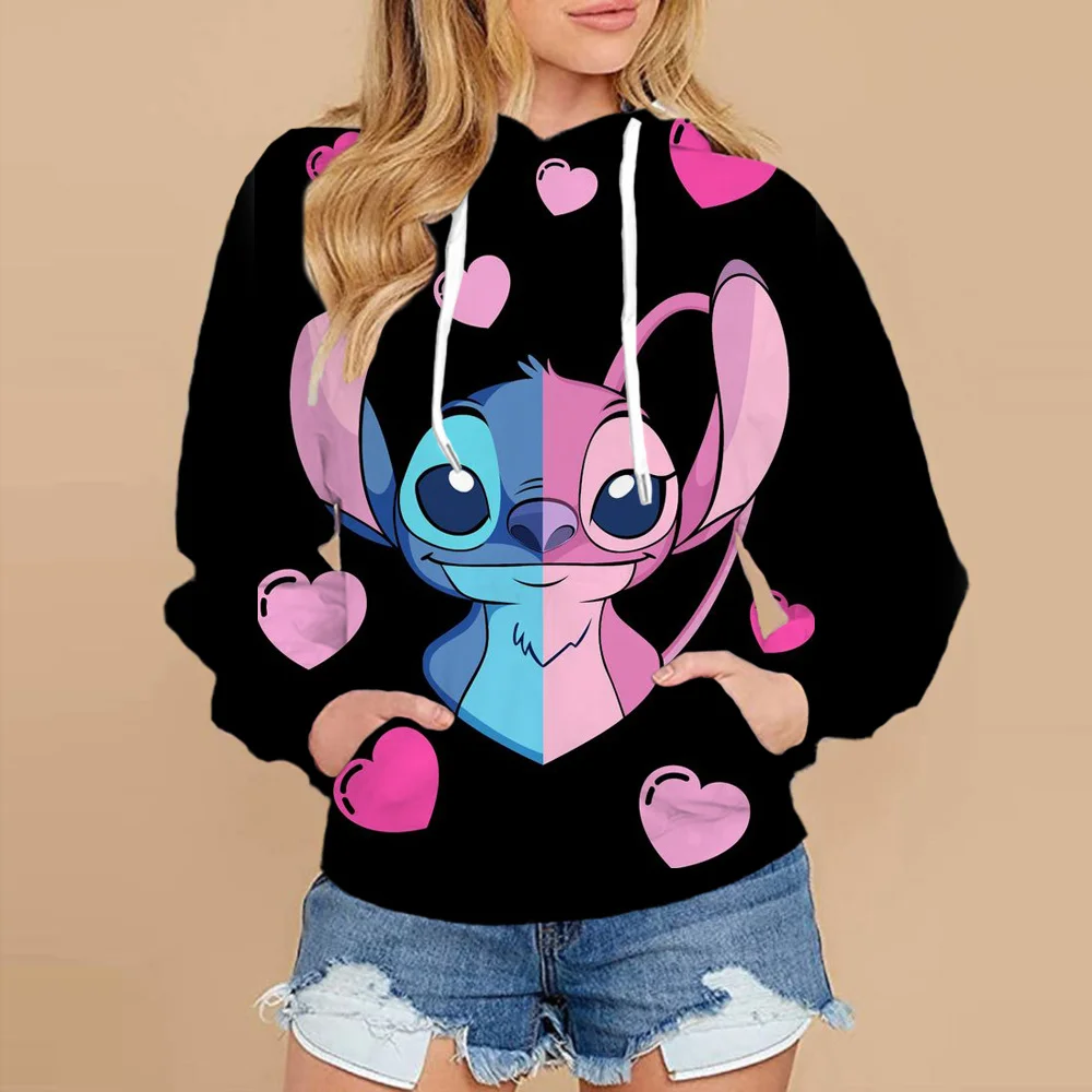 2024 Disney Lilo Stitch Fun Cartoon Autumn Hoodie Women\'s Harajuku Cute Stitch Sportswear Cartoon Y2k Streetwear Hoodie Women\'s