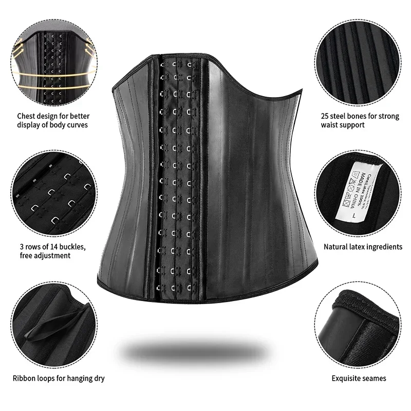 25 Steel Bones Latex Rubber Waist Trainer Cincher Corset Shapewear Slimming Belly Body Shaper Modeling Strap Reductive Girdle