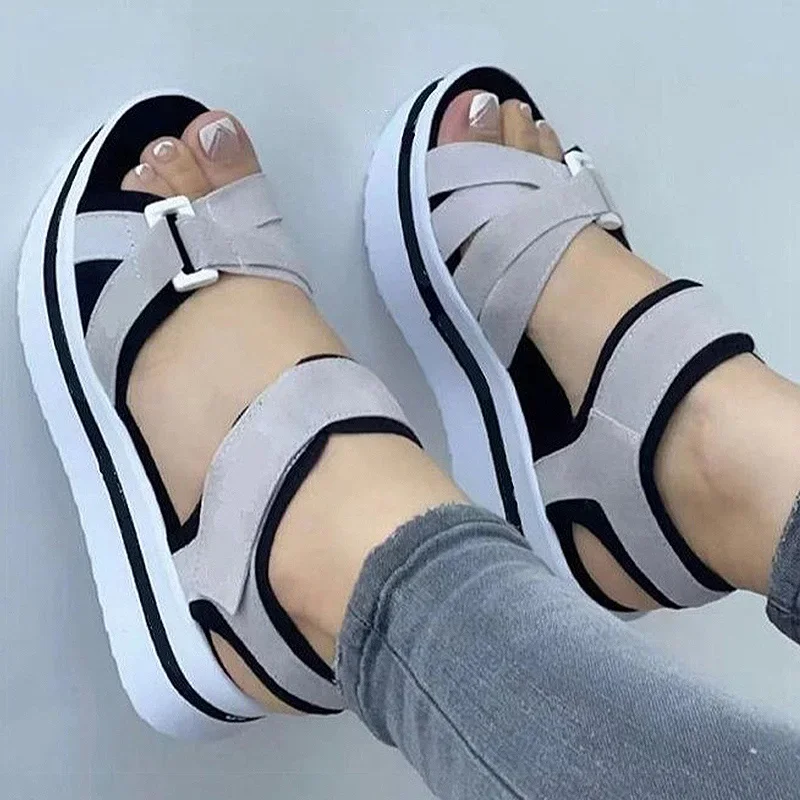 Sandalias informales huecas para Mujer, zapatos De punta abierta con correa cruzada, cuñas De verano, talla grande