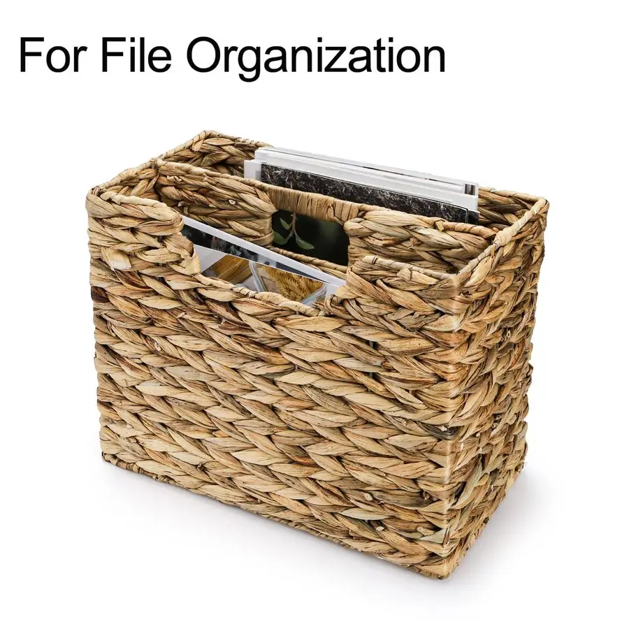 Panier à magazines tissé à la main, porte-jaucin d'eau étroit naturel, panier en osier pour magazines, organisateur pour fichiers, décoratif divisé M