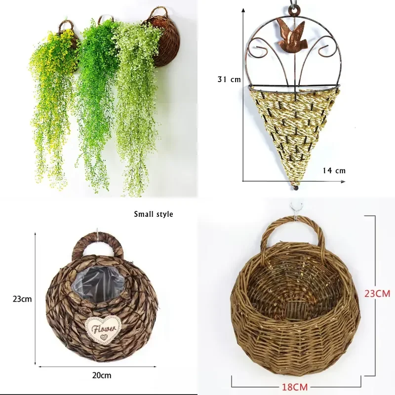 Handmade Vine Hanging Flower Pot Basket Wall Hedge Planter Indoor Outdoor Garden Decoration Watering Hanger